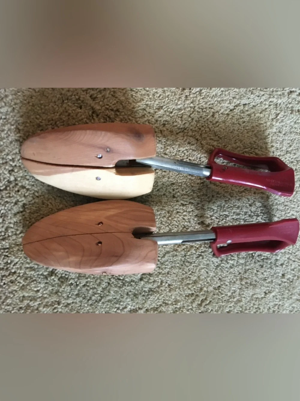 Vintage Red Handle with wood toe Shoe stretchers - Pair